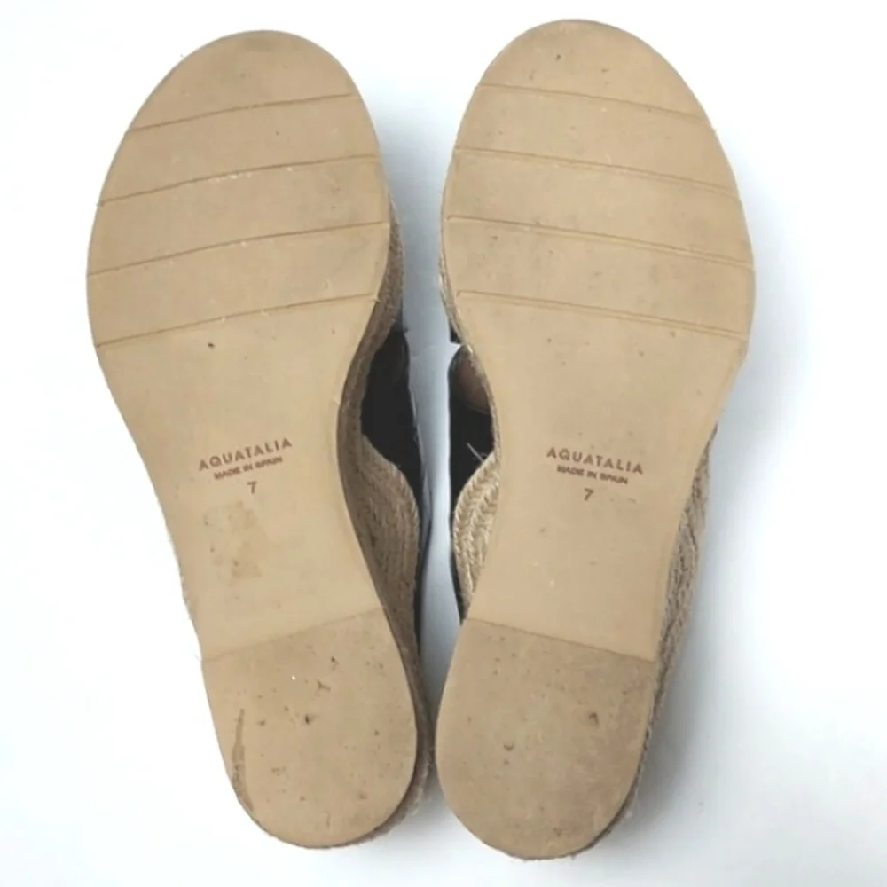 Aquatalia Marina Leather Croc Embossed Crisscross Espadrille Wedges Black Size 7